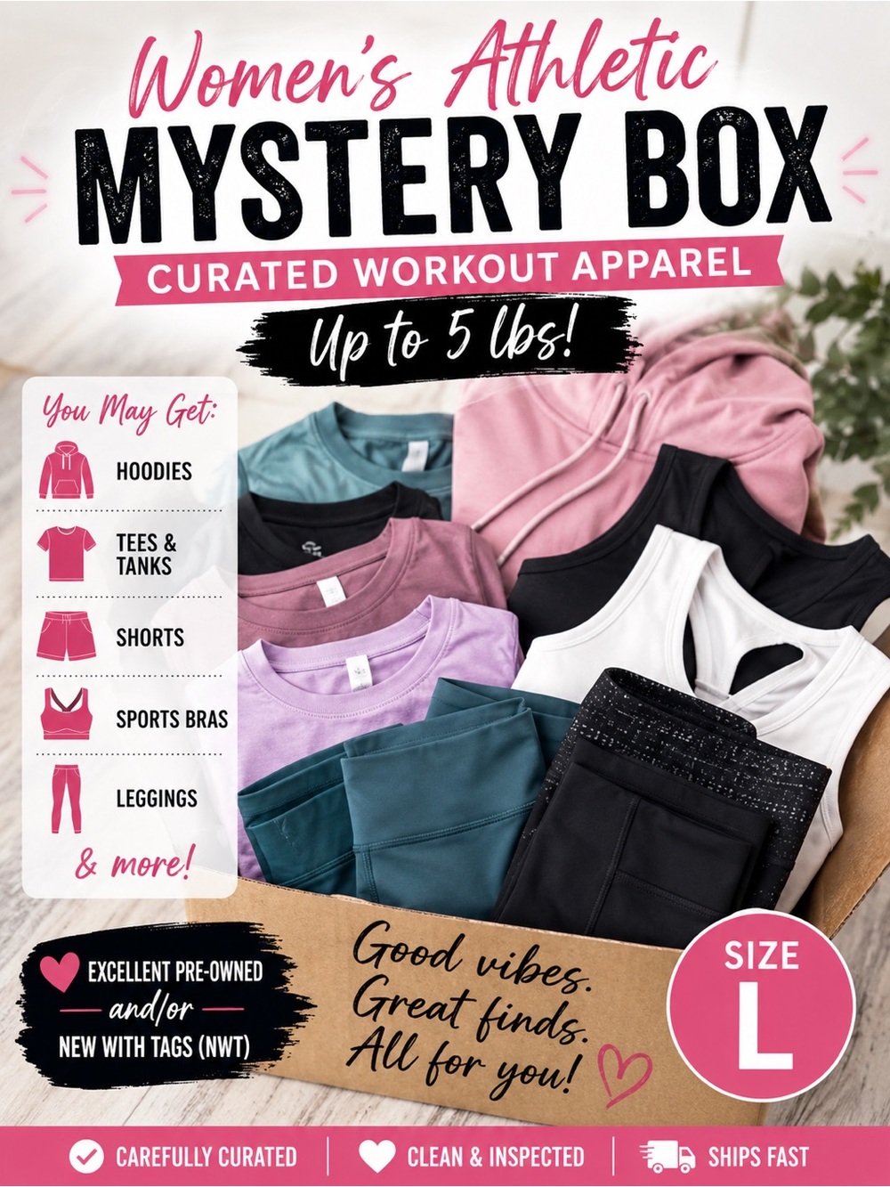 Women’s Athletic Mystery Box – Curated Workout Apparel (Up to 5 lbs.) – Size L